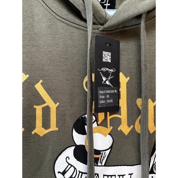 Ed Hardy Death Or Glory Skull Graphic Hoodie Sweater Mens Size XL NWT NEW Olive - Picture 5 of 11